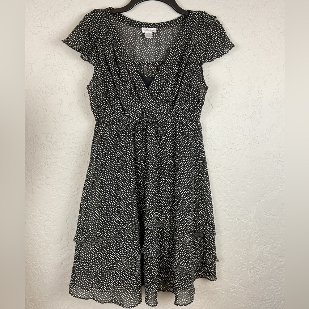 Motherhood Black White Polka Dot Cap Sleeve Criss Cross Front Dress Size Medium